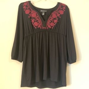 INC International Concepts PM black blouse with burgundy decoration